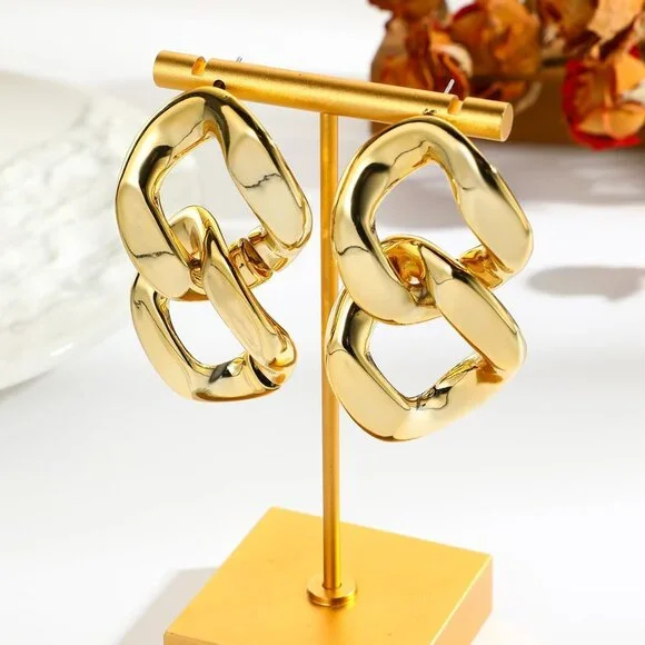 Acrylic Gold Chunky Chain Necklace Earrings Set for Women,Punk Short Thick Wide - Picture 6 of 9